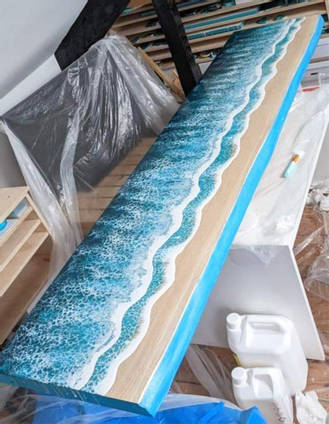 Resin Ocean Cafe Bar-Top in Progress by Tides of Teal