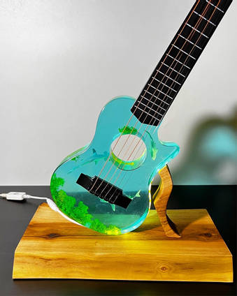 Shark and Resin Ocean Guitar Novelty Lamp by MB Resin Art