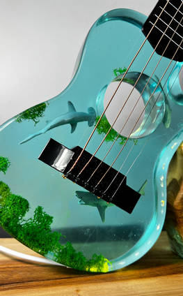 Shark and Resin Ocean Guitar Lamp Close Up by MB Resin Art