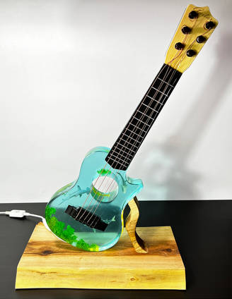 Shark and Resin Ocean Guitar Lamp on Stand by MB Resin Art