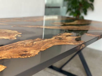 Smoky Grey Resin Rivers Dining Table Close Up by CreativEpoxyUK