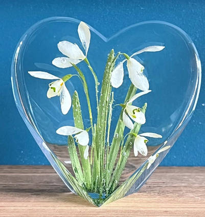 Resin Snowdrops Free Standing Heart Front View by Bea_utiful Creations