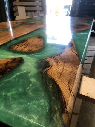 Close Up Wood and Metallic Green Resin Coffee Table by Studio Punchard