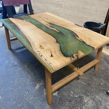 Oak and Metallic Green Resin Coffee Table by Studio Punchard