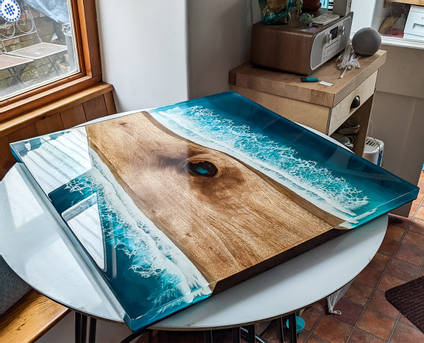 Campervan Resin Ocean Table - cured slab by Tides of Teal
