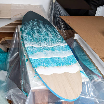 Resin Ocean Surfboard Artwork process by Tides of Teal