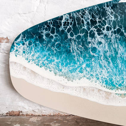 Resin Ocean Surfboard Artwork Lacing Detail by Tides of Teal