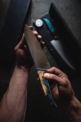Turquoise Resin Knife in Hand by APOSL