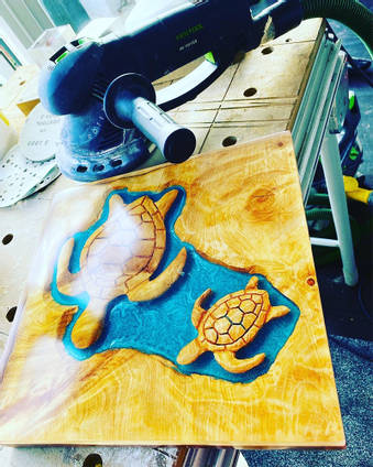 TIKKIT Designs Hand Carved Turtle Table Sanding & Polishing
