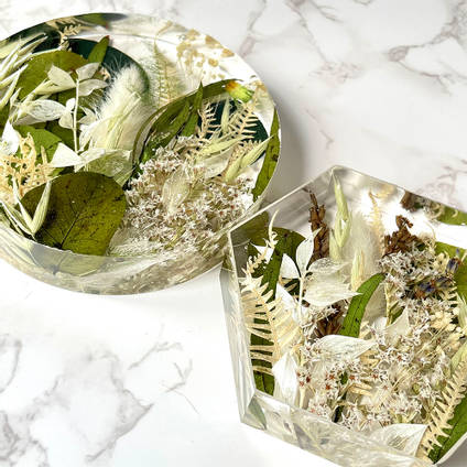 White and Green Resin Flower Duo by Happiness Blooms Creations
