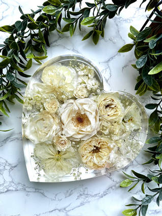 Happiness Blooms White Rose Resin Heart