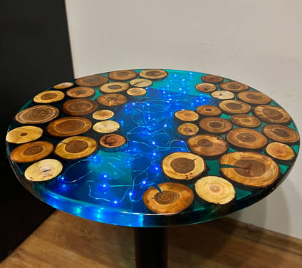 Wood and Blue Resin Table with Lights by MB Resin Art