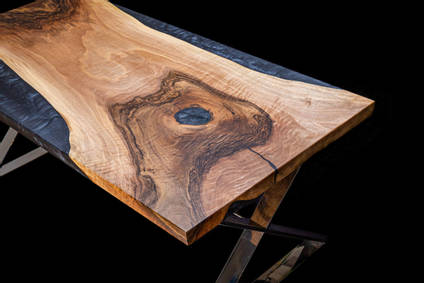 Wood and Grey Resin Table Close Up by Richard Poor Furniture Artist
