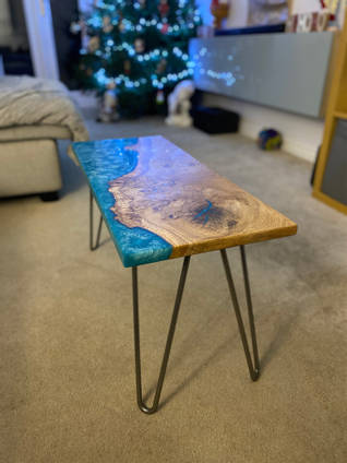 Small Blue Resin River Table by Wudn Stuff