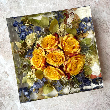 Yellow and Blue Resin Flower Square by Happiness Blooms Creations
