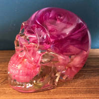 Pink Rose Resin Skull Side View Thumbnail