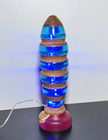 Blue Resin and Wood Striped Lamp by MB Resin Art Thumbnail