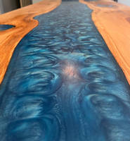 Blue Resin River Table Close Up by One Life Wood Thumbnail