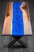 Metallic Blue Resin River Table by Fusion Wood Creations Thumbnail