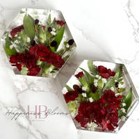 Red Flower and Resin Hexagon Pair by Happiness Blooms Creations Thumbnail