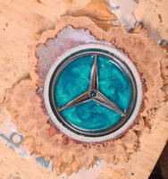 Mercedes Inspired Wood and Resin Clock - Turquoise Resin Pour Thumbnail