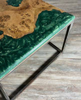 One Life Wood Wood and Green Resin Table Side View Thumbnail