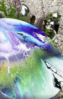 Resin Coated Purple & Green Artwork Close Up by Willows Design Studio Thumbnail