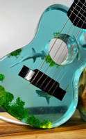 Shark and Resin Ocean Guitar Lamp Close Up by MB Resin Art Thumbnail