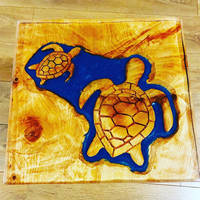 TIKKIT Designs Hand Carved Turtle Table with Clear Resin Pour Thumbnail