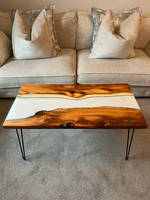 Pearl White Resin & English Yew Side Table by The Woodyard Ockeridge Thumbnail