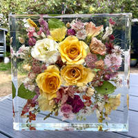 Yellow and Pink Resin Flower Square by Happiness Blooms Creations Thumbnail