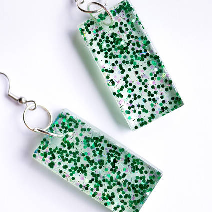 Green Glitter Resin Earrings