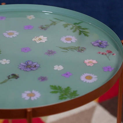 Flowers on Green and Copper Funky Table