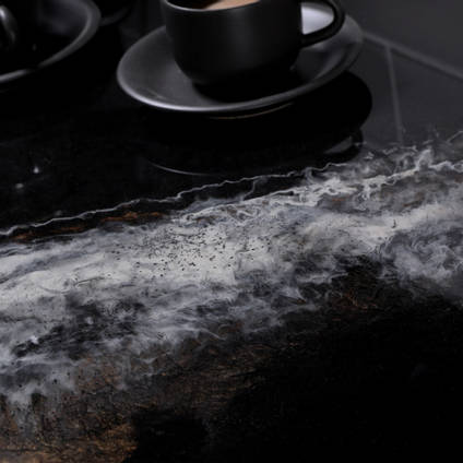 GlassCast Cosmic Black Granite Resin Countertop with Coffee Cups