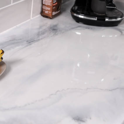 Carrara Marble Resin Countertops Create a Stunning Contemporary Kitchen
