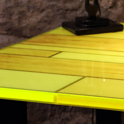 Neon Plank Resin Table Created Using GlassCast 3 and Neon Tinting Pigments