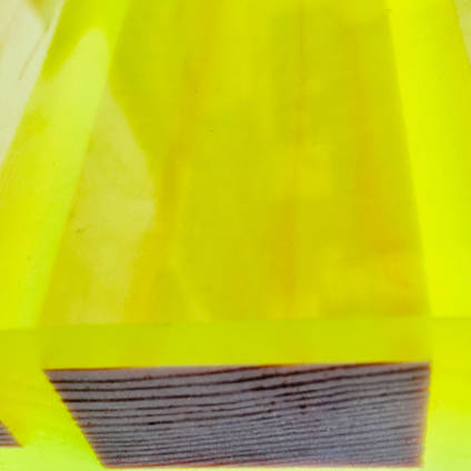 Neon Yellow Resin Plank Table Closeup - Created Using GlassCast 3 Epoxy Resin and Neon Yellow Tinting Pigment