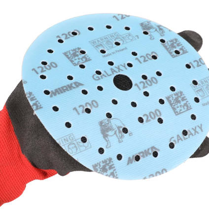 Mirka Galaxy Disc Attached to the S20 Velcro Pad for Hand Sanding