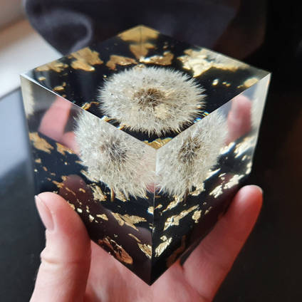 Dandelion and Resin Cube Paperweight