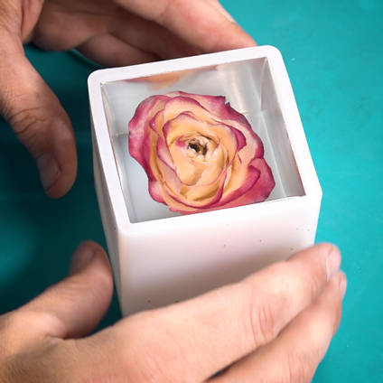 Pink Rose Resin Casting in Cube Moulding
