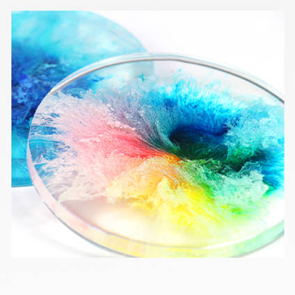 Rainbow and Blue Alcohol Ink and Resin Petri Dish Artworks