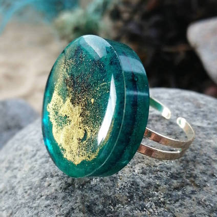 Sea Green and Gold Ring by Karen Mackay Designs