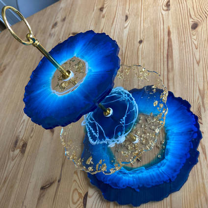 Blue and Gold Resin Cake Stand