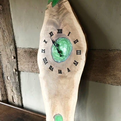 Lime Green Resin and Walnut Clock by ManorWood Designs