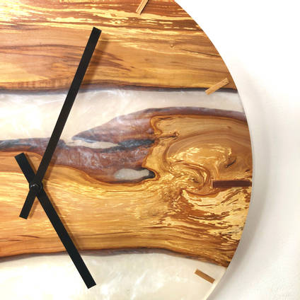 Wood and Arctic Pearl Resin Clock by Oldie Goody