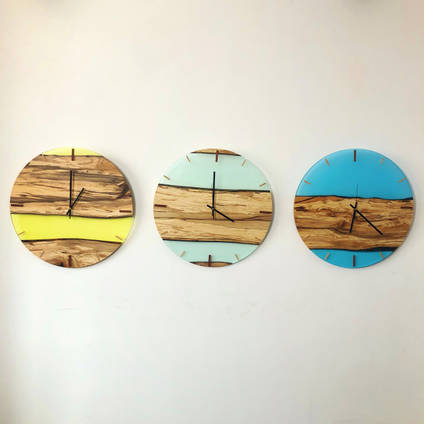 Trio of Wood and Resin Clocks by Oldie Goody