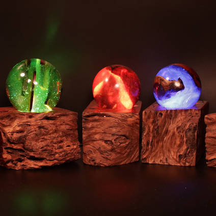 Wood and Resin Wisps Lamps by Whitestocks Designs