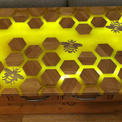 Yellow Resin Hexagon Bee Table by David Alexander
