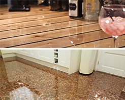 Typical application for GlassCast 3 include resin penny floors and glossy bartops