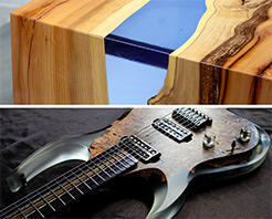 Typical applications for GlassCast 10 include river tables and clear resin guitars